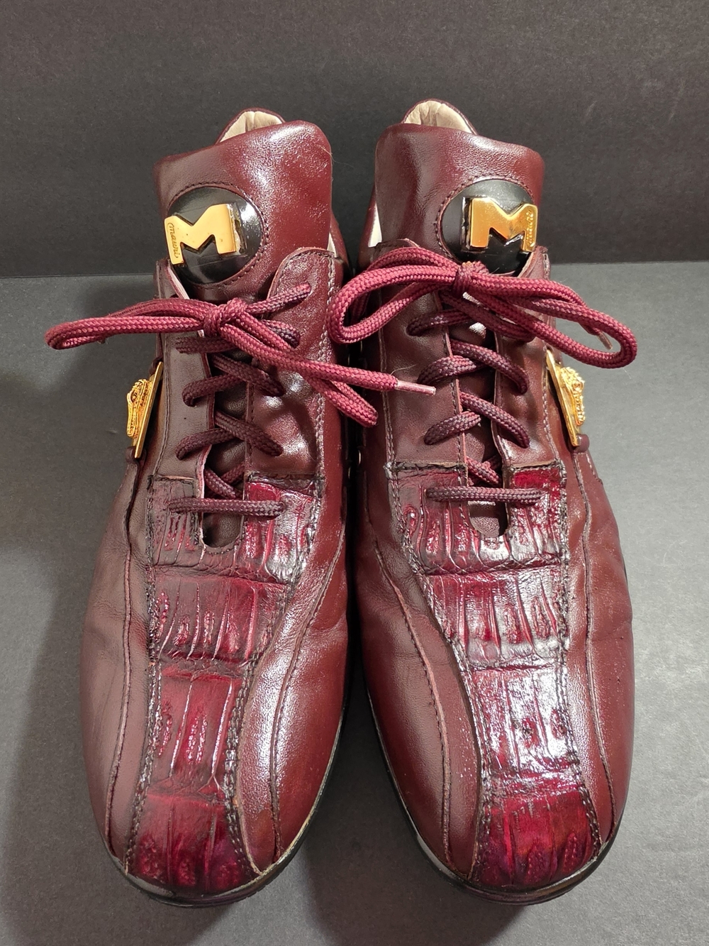 Mauri Burgundy Leather Slip-On Sneakers with Gold Emblem